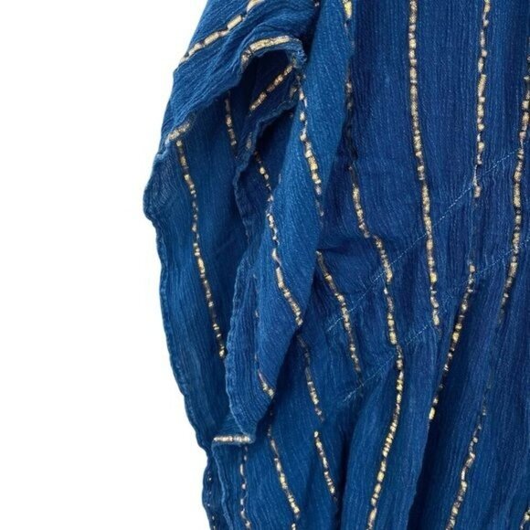 Raya Sun Cover Up Kaftan Blue Gold Boho Beach Vacation Swimsuit Coverup - Picture 3 of 13